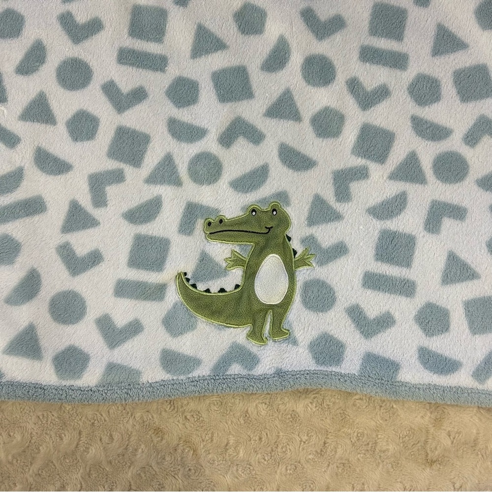 Parent's Choice Green Alligator Baby Blanket Blue White Shapes Crocodile Lovey